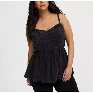 NEW NWT Torrid Womens Babydoll Dobby Stripe Corset Cami 2X Deep Black‎ Plus Size